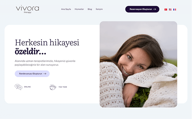 Vivora Therapy WordPress web sitesi arayüz tasarımı